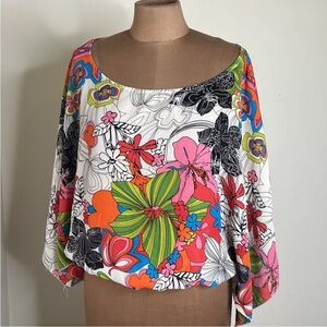 Vintage Vibrant Floral Smocked Top Size Small